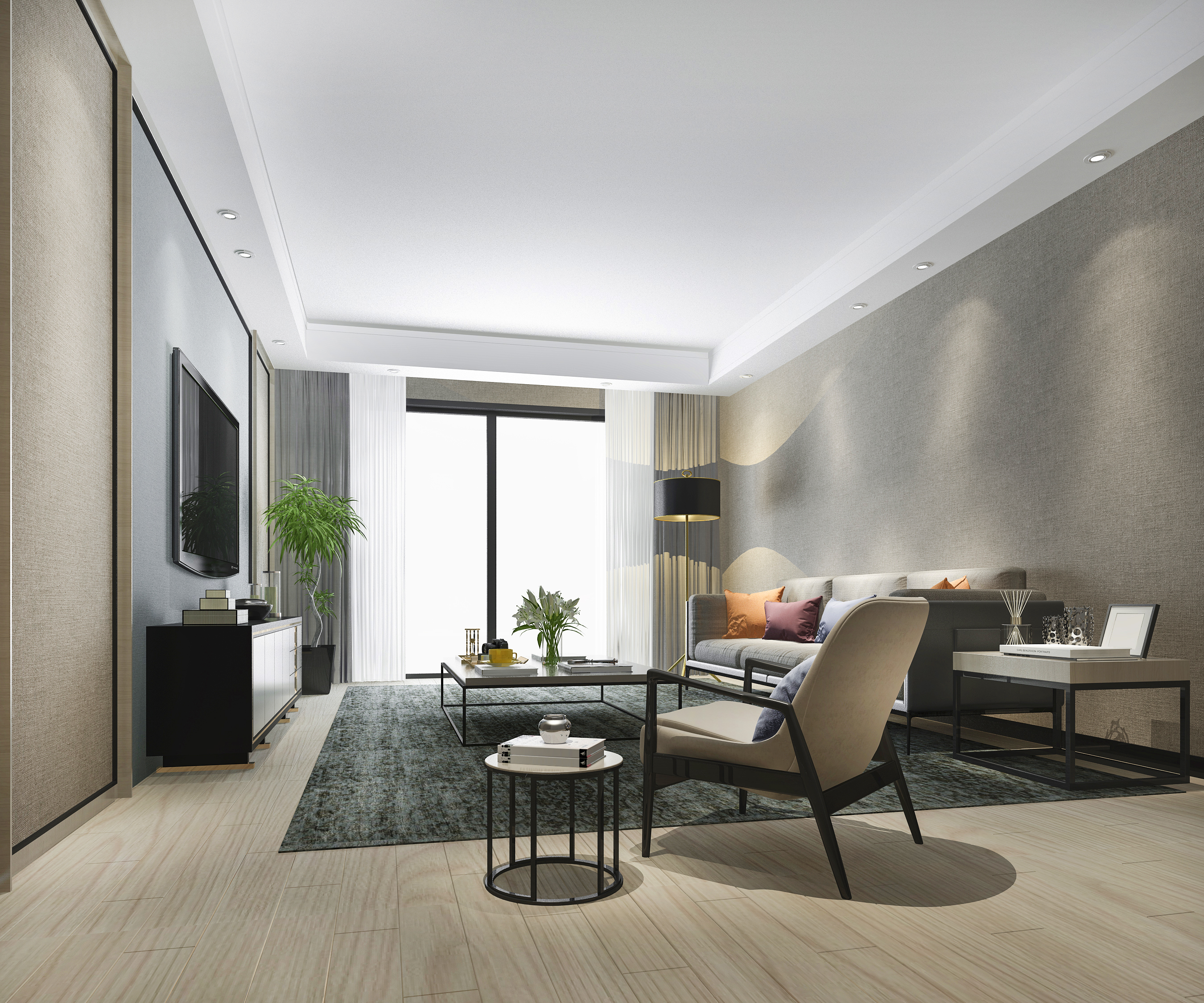 Sala neutra piso beige claro · Piso SPC MCUADRA² Costa Rica