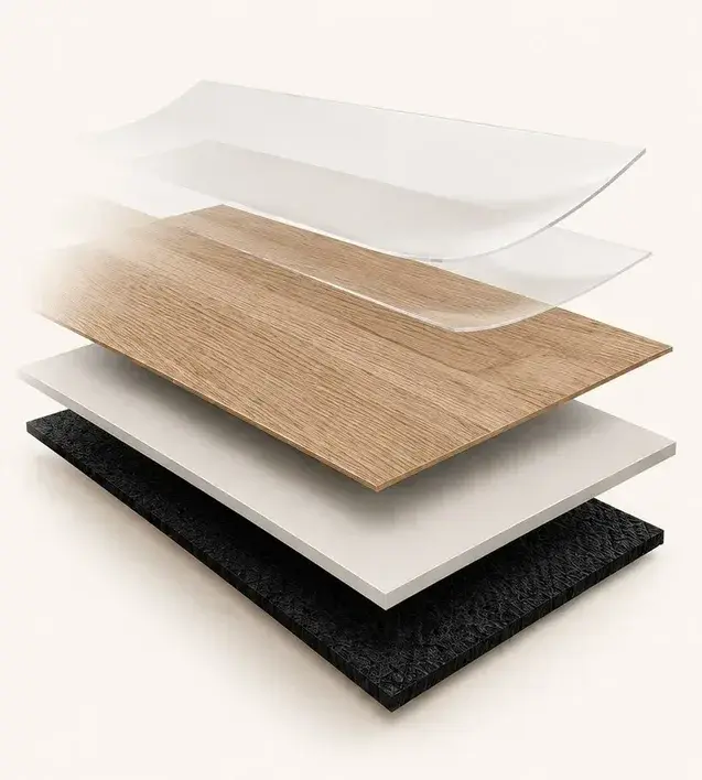 Capas piso SPC MCUADRA² — Capa UV, Wear Layer, Film decorativo HD, Núcleo SPC, Base IXPE