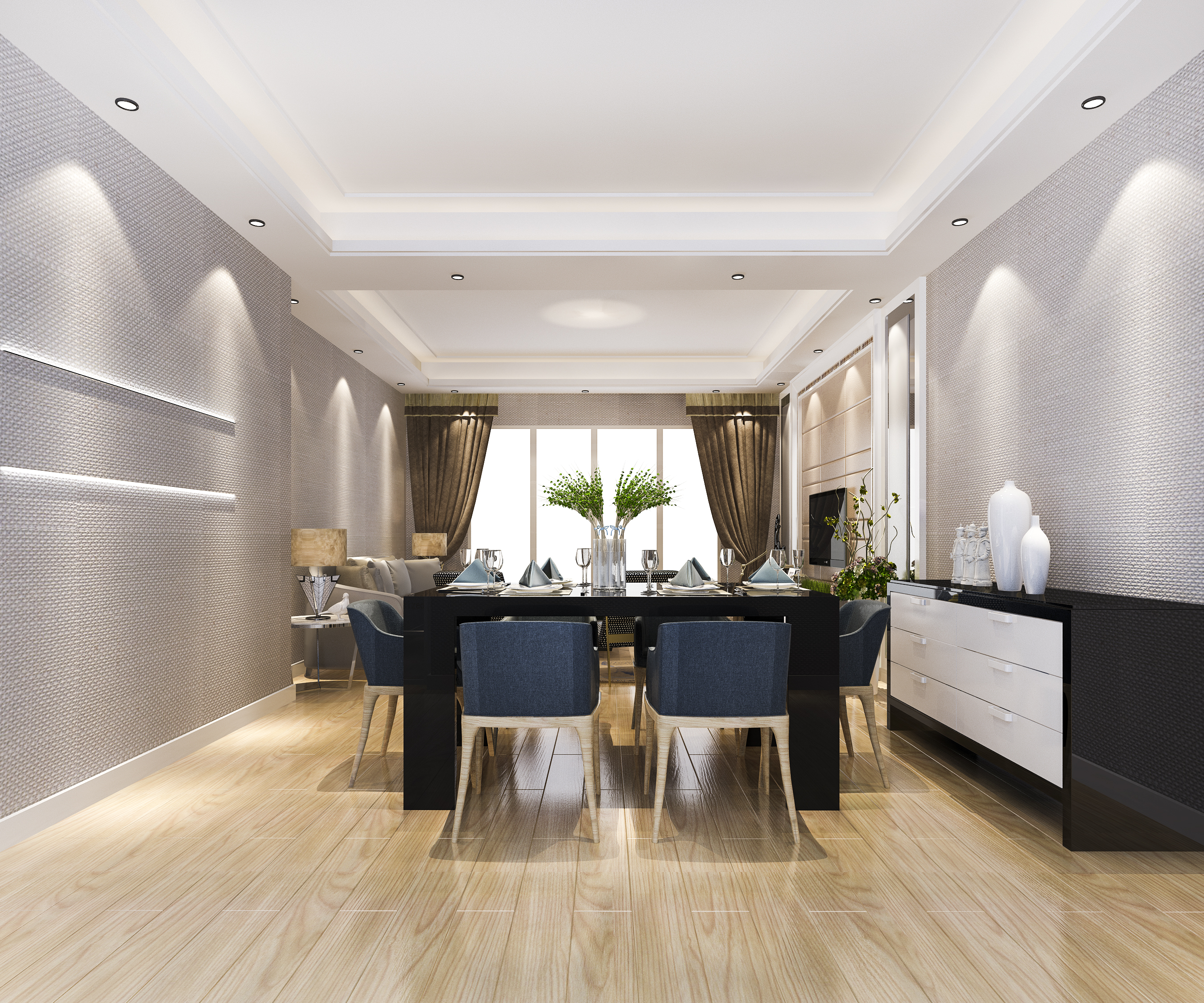 Comedor elegante piso madera · Piso SPC MCUADRA² Costa Rica