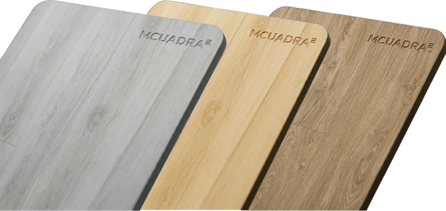 Muestras de piso SPC MCUADRA² en tres colores